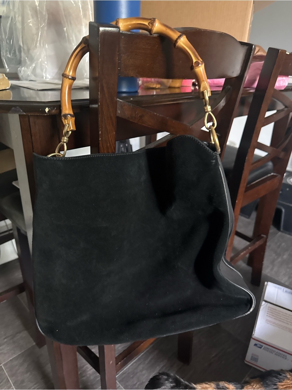 Authentic vintage Gucci bamboo handle black suede hobo bag Tom Ford era Italy 🇮🇹 - Picture 7 of 10